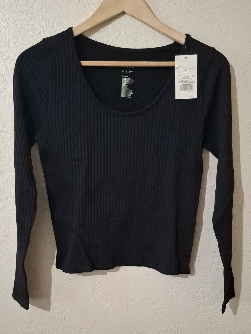 a new day Black Ribbed Long-Sleeve Scoop Neck Top
